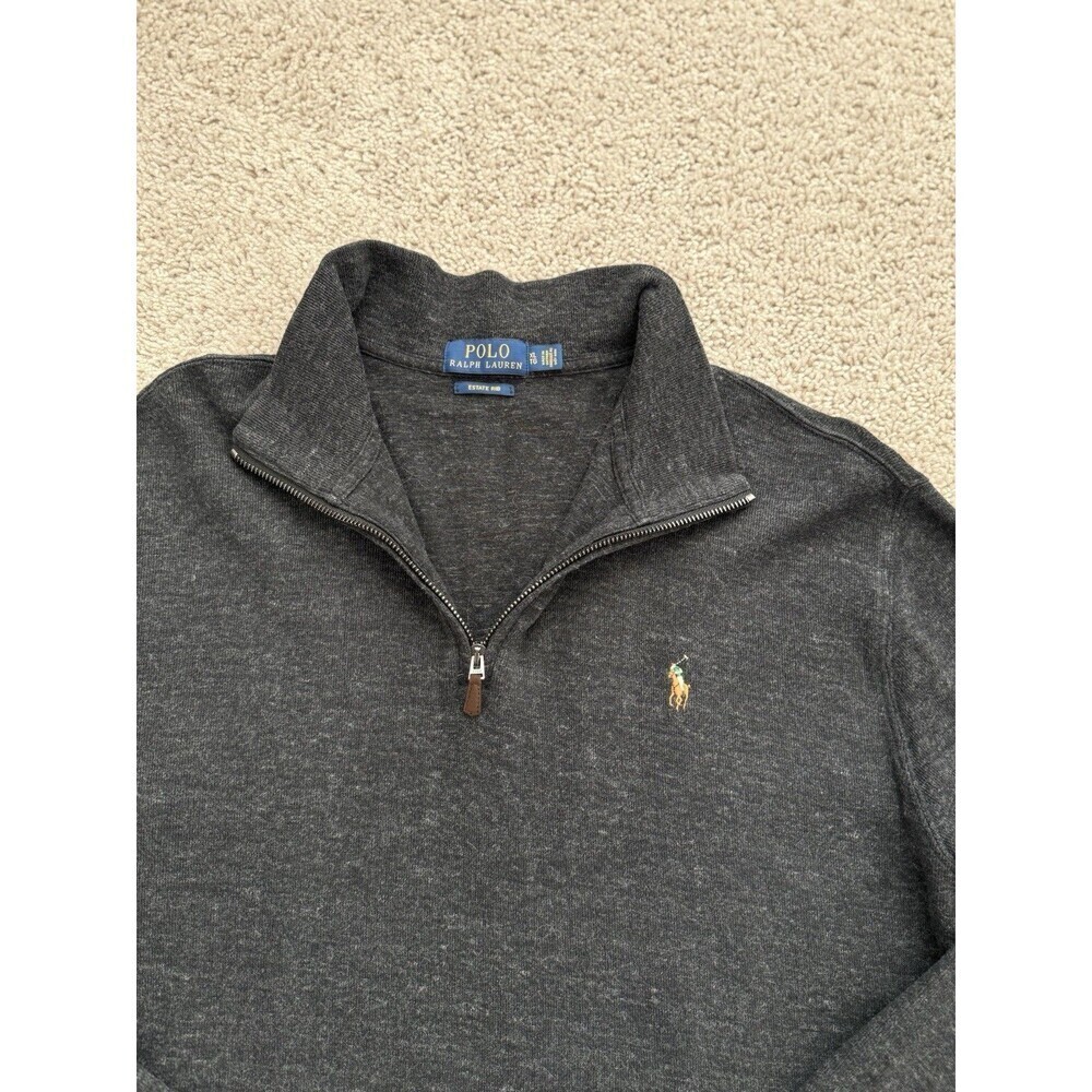 Polo Ralph Lauren Men’s XL Estate Rib 1/4 Zip Charcoal Sweater Flesh Pony Casual - Picture 2 of 7